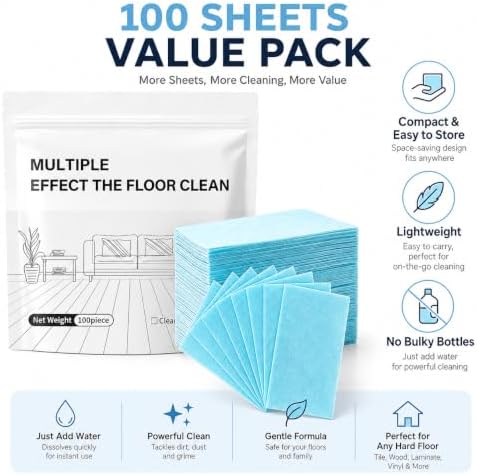 Floor Cleaning Tablets, Multi-Surface Cleaner Sheets, 100 Count, Blue - Image 3