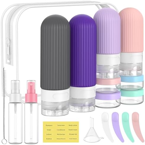 ME.FAN Travel Bottles for Toiletries,18 Pack Silicone Portable Size Bottle, TSA Approved Refillable Cosmetic Container Kits for Conditioner, Shampoo, Lotion,Face Cream - Purple by MEFAN