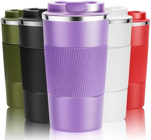 YINJOYI 12oz Travel Coffee Cups Insulated Tumbler Thermal Mug to Go with Lid Leak Proof Reusable Stainless Steel Coffee Mug Spill Proof for Hot and Iced Cold Drinks (Purple, 380ml) by YINJOYI
