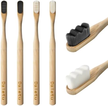 Daletu Extra Soft Bamboo Toothbrushes for Sensitive Gums, 20000 Extra Soft Bristle Toothbrushes for Adults, Eco-Friendly, Natural Wooden Organic Micro Nano Bamboo Bristle Toothbrush - 4 Pack by Daletu