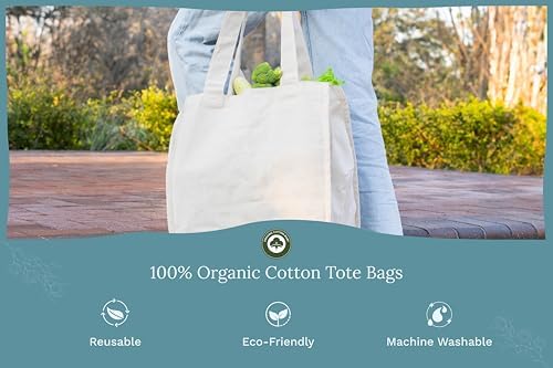 Best Canvas Grocery Shopping Bags - Cloth Grocery Tote Bags - Reusable Cotton Grocery Tote Bags with Bottle Sleeves - Image 2
