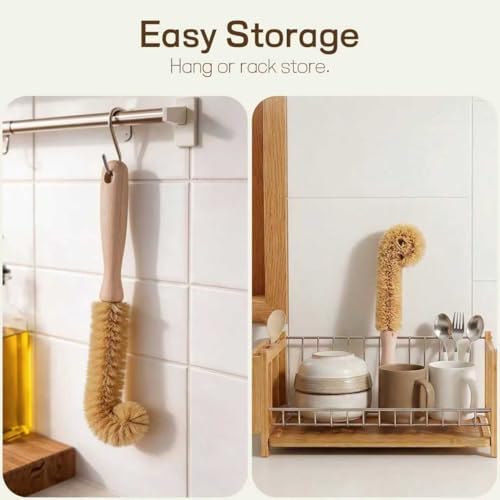 Wooden Bottle Brush - L-Shape Long Handle Cup Scrubber for Water Bottles, Decanters & Glassware - Beech Wood Kitchen Cleaning Tool (Multipack) (4) - Image 7