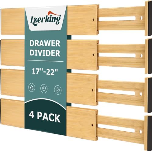 Lzerking Kitchen Drawer Dividers 4 Pack Adjustable Bamboo Drawer Organizer by Lzerking