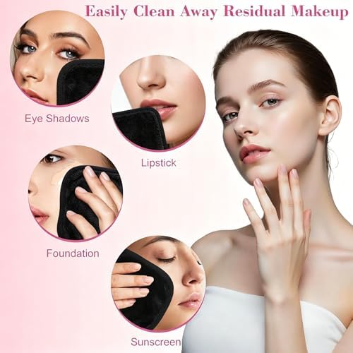 Makeup Remover Cloth 12 Pack, Ultra Soft and Reusable Microfiber Makeup Remover Towels for All Skin Types, Makeup Removal Face Cleansing Cloth, 6” X 6”, Black - Image 5