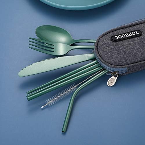 Portable Stainless Steel Flatware Set, Travel Camping Cutlery Set, Portable Utensil Travel Silverware Dinnerware Set with a Waterproof Case (Green) - Image 4