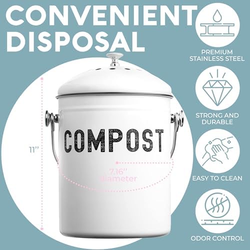 Epica Kitchen Compost Bin for Kicthen Countertops, 1.3 Galllon - White - Image 3