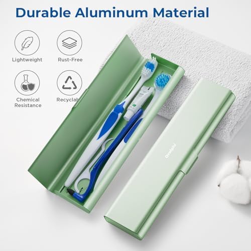 Wider Aluminum Toothbrush Travel Case, Portable Travel Toothbrush Holder, Durable Manual Toothbrush Box Container for Traveling, Bathroom, Camping, Business Trip, Green - Image 2