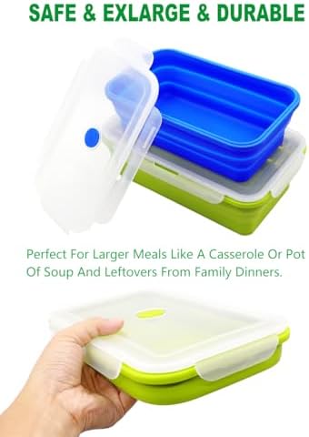 Set of 2 Extra Large Collapsible Silicone Food Storage Containers With Lids, 82.8oz + 60.2oz Meal Prep Bento Lunch Boxes, Microwave,Dishwasher and Freezer Safe For Kitchen, Camping, BPA Free - Image 5