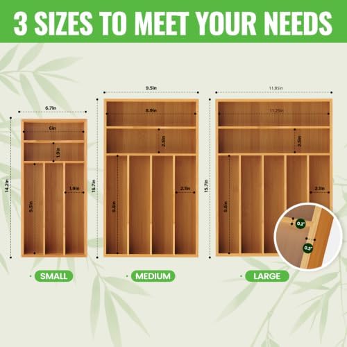 Small Silverware Organizer, Bamboo Kitchen Drawer Cutlery Organizer, Utensil Holder, Flatware Organizer Tray (6.7"x14.2"x1.6") - Image 7