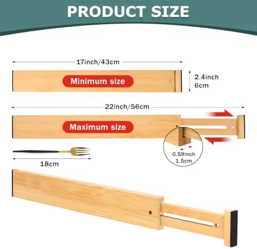 Lzerking Kitchen Drawer Dividers 4 Pack Adjustable Bamboo Drawer Organizer - Image 3