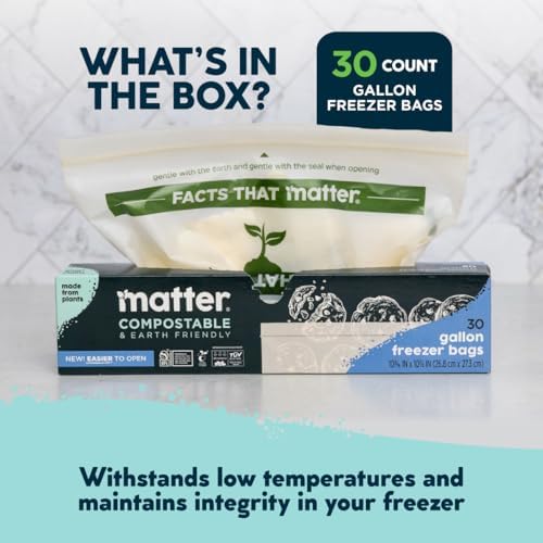 Matter Compostable Gallon Freezer Bags, Resealable, 30 Ct, Made From Plants - Image 3