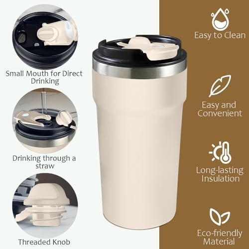 SPLMIFA Travel Coffee Mugs Leak-Proof, Reusable Coffee Cups with Lids, Stainless Steel Vacuum Insulated Coffee Tumblers, Thermal Insulation Cups for Men and Women Hot & Cold Drinks(4th-White, 16OZ) - Image 2
