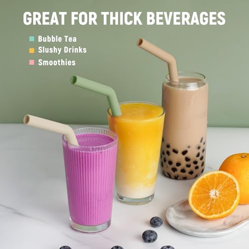 NiHome 6 PCS Extra Wide Reusable Bent Silicone Straws for Boba & Smoothies - Image 2