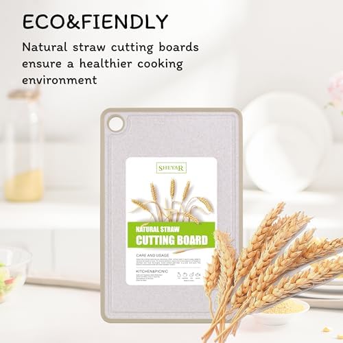 Cutting Board for Kitchen, Wheat Straw Fiber Cutting Board, Dish Washer Safe, w/Juice Grooves for Meat, Veggies,Easy Grip Handle, Non-slip Surface,Eco-friendly,Serveware Accessories(11.8‘x7.9‘) - Image 4