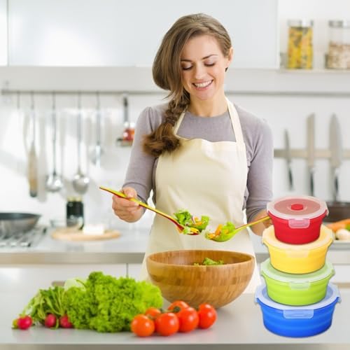 4 Collapsible Food Storage Containers, Silicone Food Storage Containers, Round Collapsible Bowls with lids, Microwave Freezer Dishwasher Safe (Colorful) - Image 7