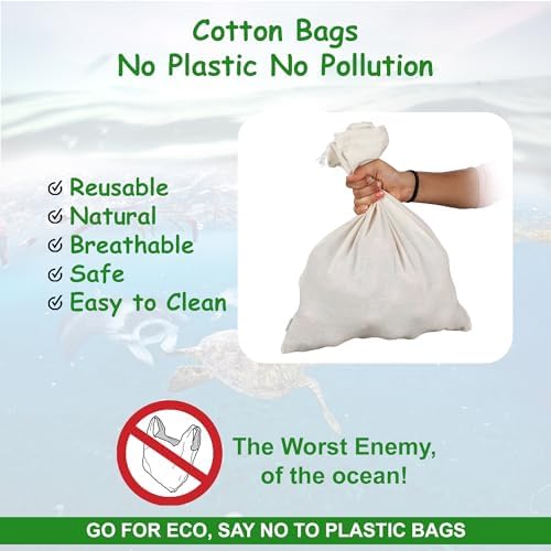 Cotton Storage Bags – X-Large 14x18 Inch (6-Pack) – Reusable Muslin Bags with Drawstrings – Biodegradable Canvas Fabric Sacks – Perfect for Bread, Bulk Produce, Potatoes, Onions, Shoes - Image 6