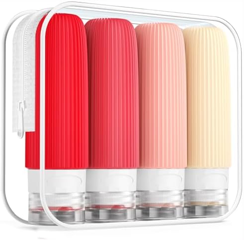 Mrsdry Travel Bottles for Toiletries, Tsa Approved 3oz Portable Travel Bottles, BPA Free Leak Proof Squeezable Silicone Travel Size Containers, Travel Accessories with Clear Toiletry Bag (4 Pack) by Mrsdry