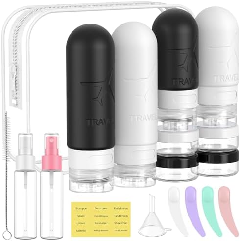 ME.FAN 18 Pack Travel Bottles for Toiletries, TSA Approved, Black/White by MEFAN