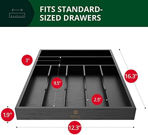 ROYAL CRAFT WOOD Luxury Bamboo Kitchen Drawer Organizer - Silverware Organizer - Utensil Holder and Cutlery Tray with Grooved Drawer Dividers for Flatware and Kitchen Utensils (7 Slot, Black) - Image 4