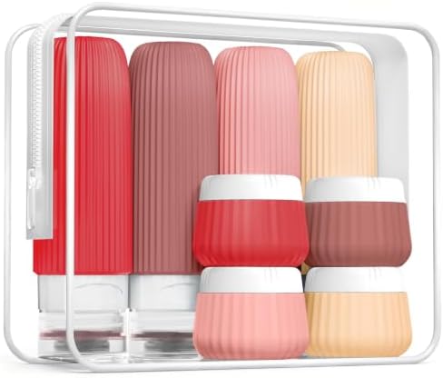 Mrsdry Travel Bottles for Toiletries 8 Pack, Tsa Approved Travel Size Toiletries 3 oz, Travel Containers for Toiletries, with Clear Bag, Leak Proof Silicone Squeezable Travel Essentials Creams Jars by Mrsdry