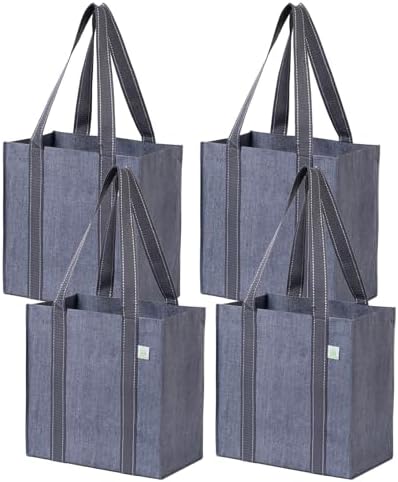 VENO 2/4 Pack Compact Reusable Grocery Shopping Bags with Hard Bottom by Veno