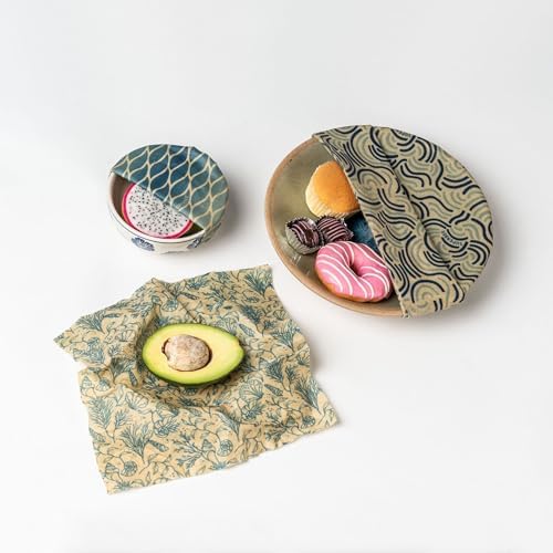 SuperBee Beeswax Wraps Set of 3 Reusable Food Wrap Bees Wrap Paper Ocean - Image 2