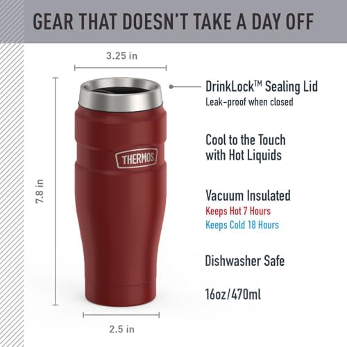 THERMOS Stainless King Stainless Steel Tumbler, 16oz, Rustic Red - Image 2