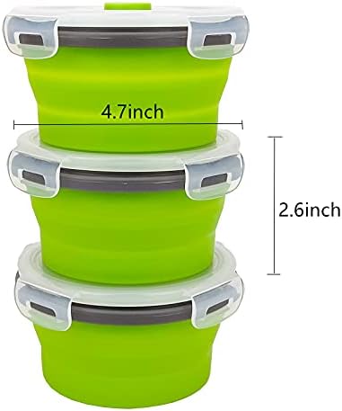 CCyanzi 3piece Round Collapsible Bowl with Lids, Silicone Food Storage Containers, Microwave & Freezer Safe, Space Saving for Kitchen Cabinet and Camping Backpack,(Green Gray) - Image 3