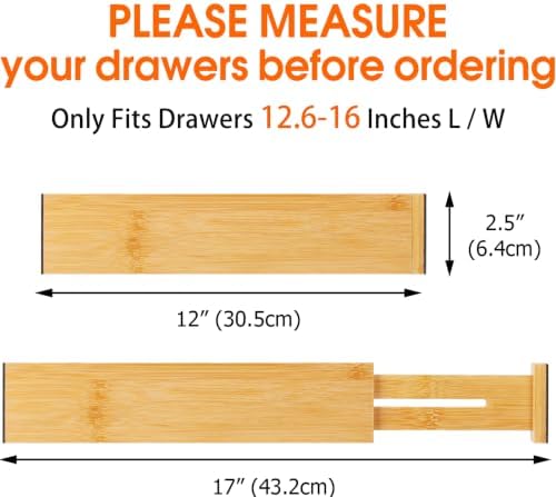 Bamboo Drawer Dividers, Adjustable Drawer Organizers, Fits 12.6–16" Drawers - Image 2