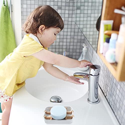 Soap Dishes for Bar Soap,2 Pack Environmentally-Friendly Bathroom Soap Dishes (Removable),2Pcs/Set Bamboo Soap Dishes Holder,Bathroom Sink Soap Dish,White - Image 5