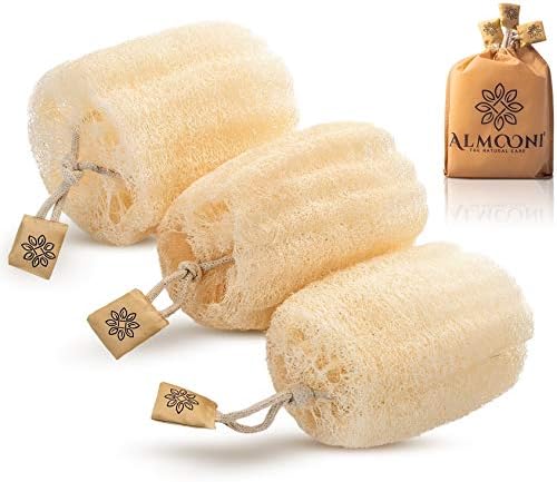 ALMOONI Natural Loofah Body Scrubber, Egyptian Loofah Sponge, 3 Count by Almooni