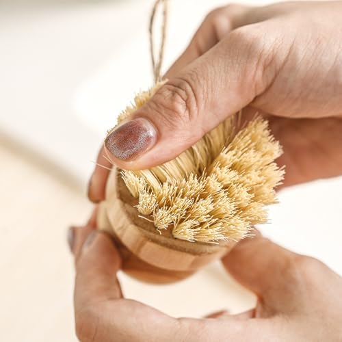 Bamboo Brush for Dishes, 2Pcs Bamboo Dish Brushes Natural Dish Scrubber with 2 Drainage Racks Wooden Dishwashing Brush for Washing Dishes, Pots, Pans and Sink - Image 4