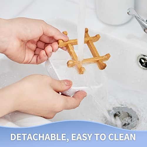 Bamboo Soap Dishes for Bar Soap Holders for Shower for Bathroom Sink Bulk Small Wooden Soap Tray Jabonera Pretty Neat Ventilated Soap Dish Disj Disk, Detachable (Single Rounded White) - Image 5