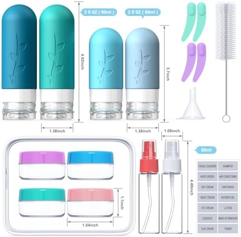 Tocelffe 18pack Travel Bottles for Toiletries,TSA Approved Silicone Travel Containers jar for Toiletries,Leak Proof Refillable Liqus Shampoo And Conditioner Travel Essentials toiletry Bottles - Image 2