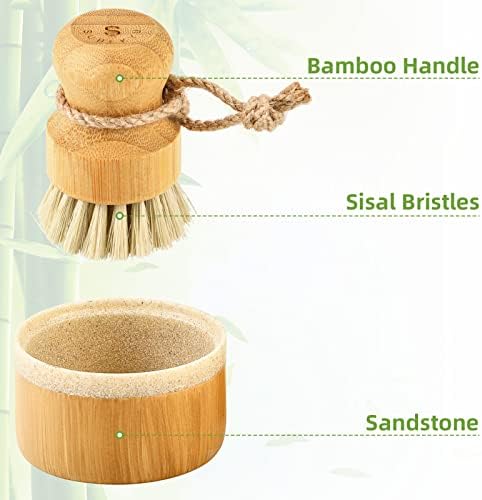 SUBEKYU Bamboo Dish Scrub Brush,Produce Brush,2 Pack with Holder - Image 5