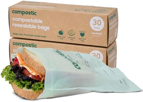 Compostic Compostable XL Sandwich Bags, 60 Ct Starter, Zip-Seal by COMPOSTIC