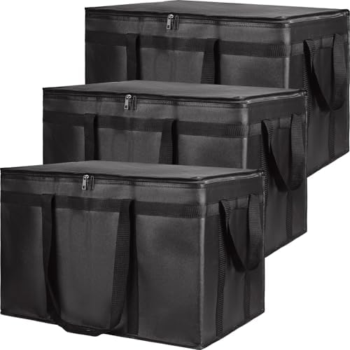 Insulated Food Delivery Bag, XXXL Grocery Cooler Bags, Black, 3-Pack by CIVJET