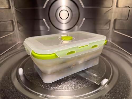 Collapsible Silicone Food Storage Containers - Rectangular Set of 4 with Airtight Snap-Down Plastic Lids - Microwave, Dishwasher, Freezer Safe - Image 3