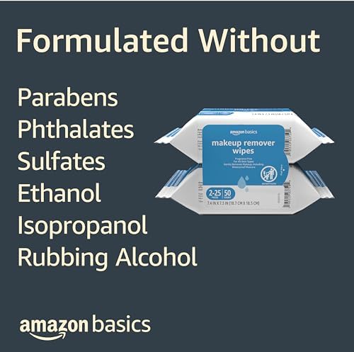 Amazon Basics Makeup Remover Wipes, Formulated without Fragrance and Alcohol-Free, Gentle Cleansing, Removes Waterproof Mascara, Dermatologist Tested, 25 Count, Pack of 2 - Image 4