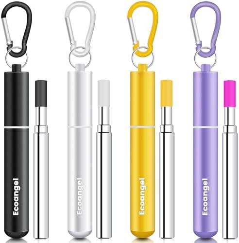 Ecoangel Cruise Ship Essentials, Reusable Metal Straws (4 Pack) by ECOANGEL