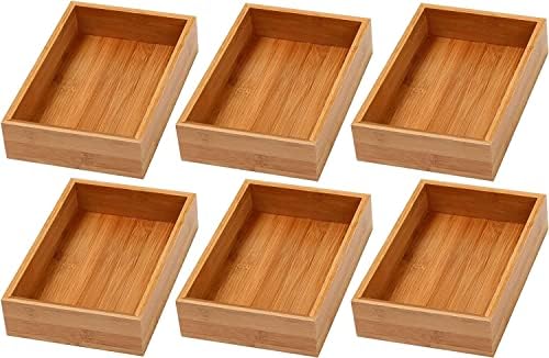 YBM Home Bamboo Drawer Organizer Storage Box for Kitchen Drawer, Junk Drawer, Office, Bedroom, Children Room, Craft, Sewing, and Bathroom, 6 Pack 6x9x2 inch by YBMHome
