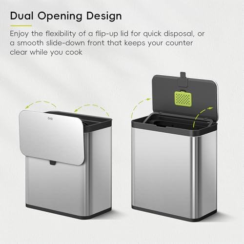 EKO Kitchen Compost Bin, 7L / 1.85 Gal Stainless Steel with Removable Inner Bucket and Deodorizer Compartment, 2-in-1 Countertop Compost Bin with Lid, Food Waste Caddy for Kitchen (MMT & Black Finish) - Image 4