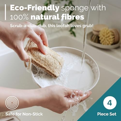 JUNGLE CULTURE Bamboo Dish Brush • 3 Swap Heads & Loofah Sponge • 4 Piece - Image 4