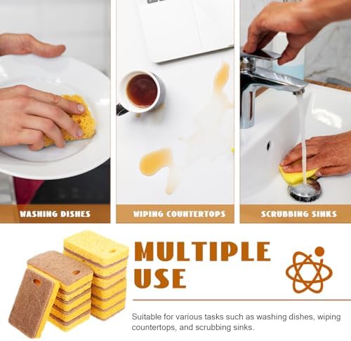 GARVALON 12pcs Sisal Fiber Cellulose Dish Sponges Multi-Function Kitchen Cleaning Supplies Absorbent Oil-Resistant Scrubbers for Sink and Wok Use - Image 3