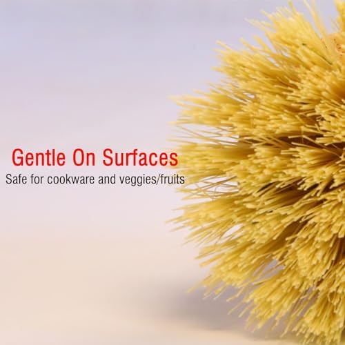 Bamboo Vegetable Brush, Natural Sisal Soft Bristle Kitchen Brush - Image 3
