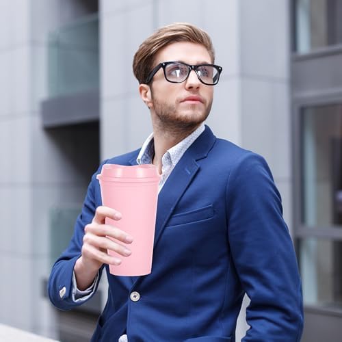 16oz Reusable Plastic Coffee Cups with Lids, 13 Pack, Pink - Image 4
