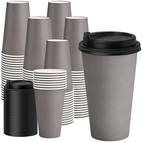 YEEHAW 16 oz Coffee Cups with Lids, Grey, 100 Pack by YEEHAW