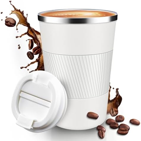 12OZ Travel Coffee Mug Insulated Coffee Cup with Spill Leak Proof Lid, Portable Stainless Steel Tumbler Reusable Hot and Cold Water Mug for Car, Daily, Camping- White by Unknown