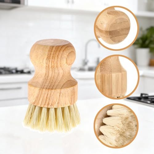 6 Packs Bamboo Dish Scrub Brushes Wooden Scrubbers Set Kitchen Dishwashing Scrubber with Natural Sisal Bristles for Cast Iron Pots, Pans, Kitchen Sink and Vegetable - Image 3