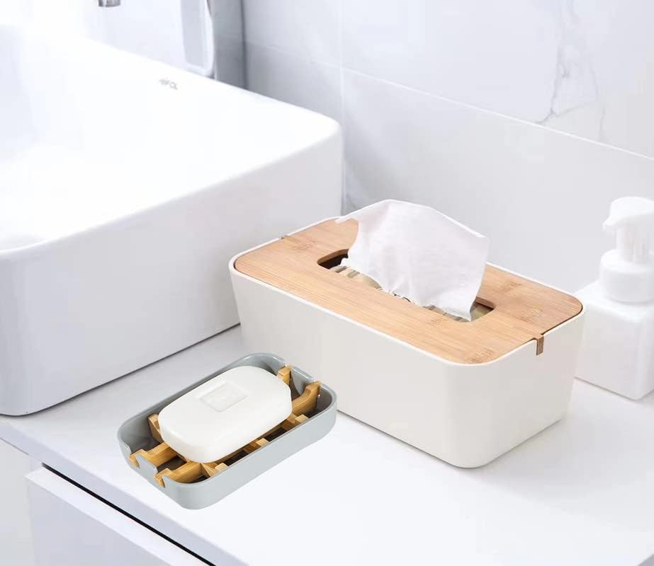Eco-Friendly Bamboo Soap Dishes, Removable Soap/Sponge Holder for Home, Bathtub Soap Tray, Grey - Image 7
